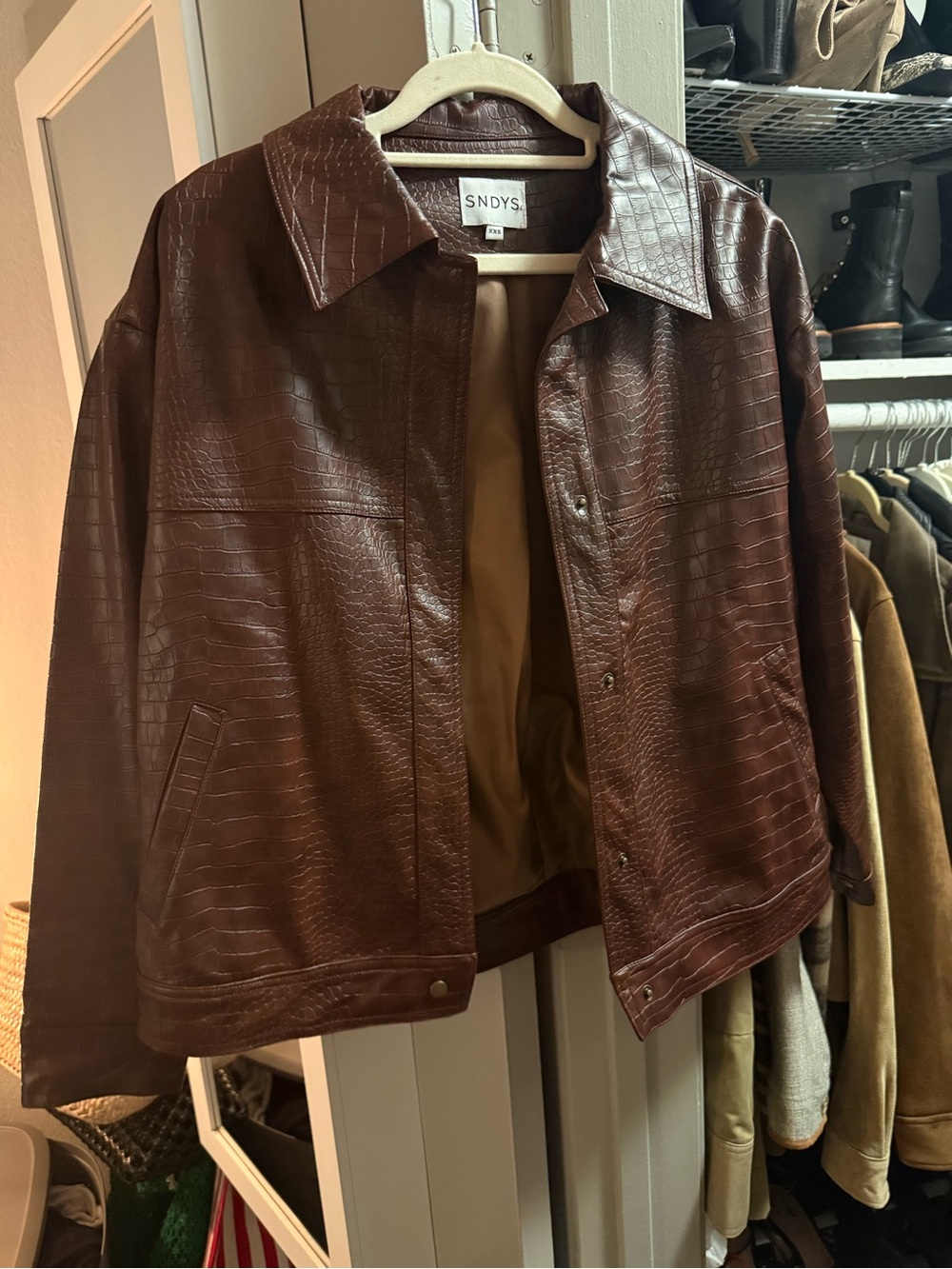 Womens Croc-Embossed Brown redish Jacket